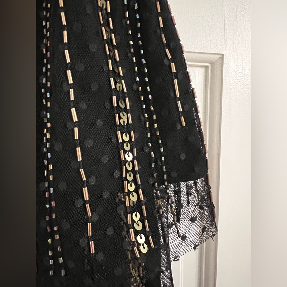 Anthropologie Black Gold Beaded wedding skirt blouse top set outfit size XL - Picture 9 of 12